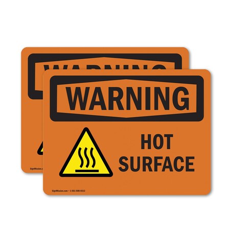 Signmission Hot Surface Sign, 3.5 in H x 5 in W, Vinyl Decal, Hot Surface With Symbol OS-2PACK-WS-D-35-L-12188